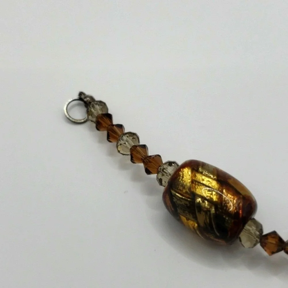 Murano Style Art Glass Bracelet Black Brown Gold Sparkle‎ Accents Beads